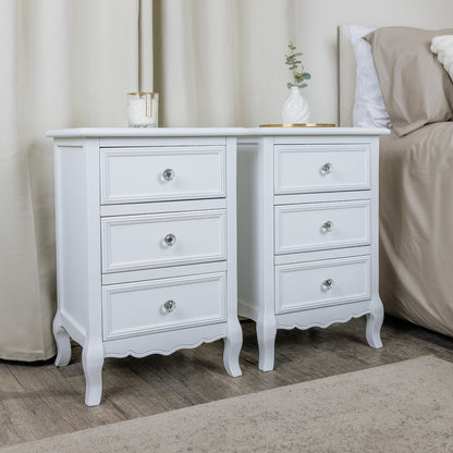 Pair of White 3 Drawer Bedside Tables - Victoria Range