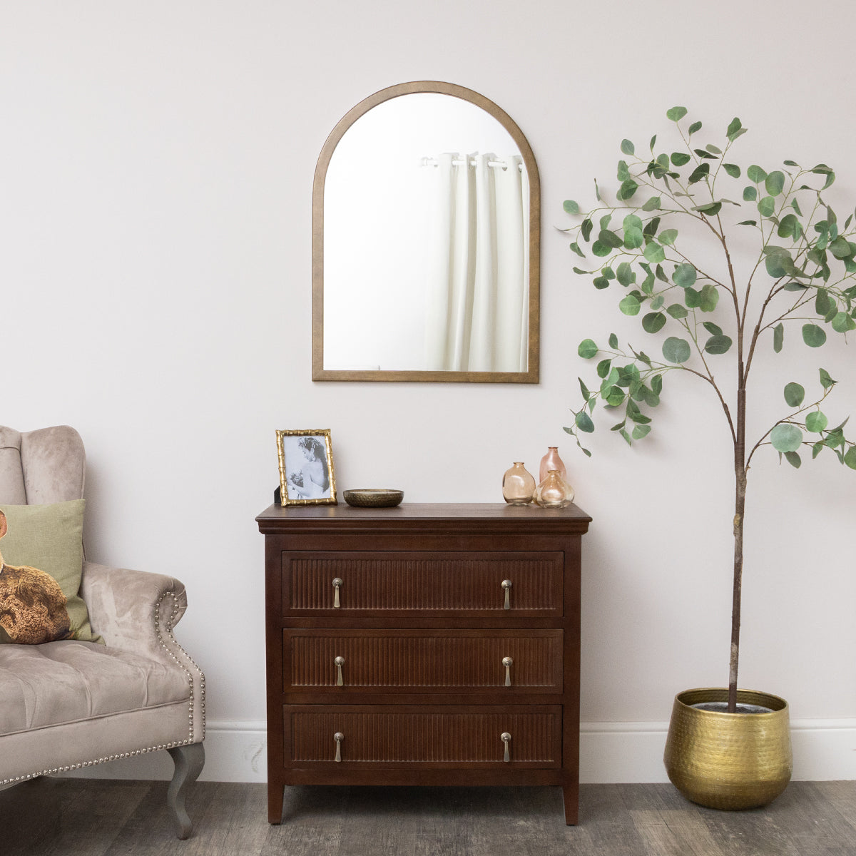 Bronze Framed Arched Wall Mirror - 60cm x 80cm