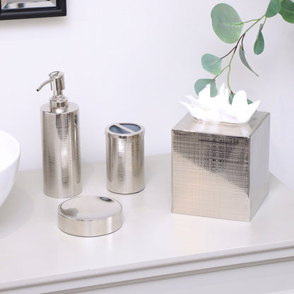 Silver Textured Metal Toothbrush Holder
