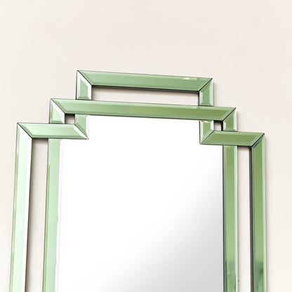 Green Glass Art Deco Rectangle Wall Mirror - 80cm x 50cm