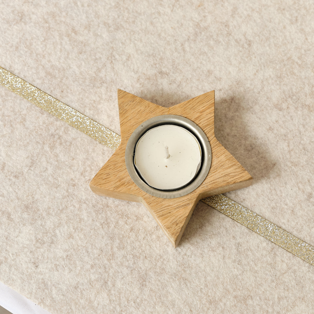 Wooden Star Shaped Tealight Holder - 10cm
