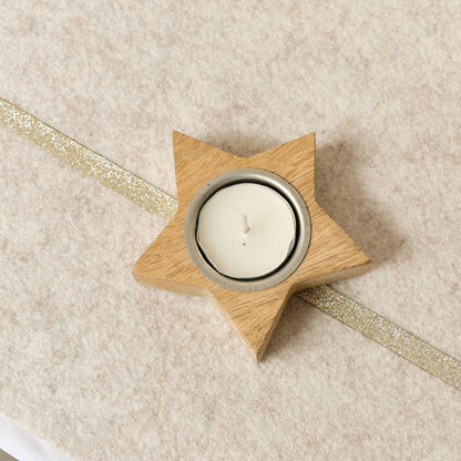 Wooden Star Shaped Tealight Holder - 10cm