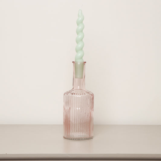  Pale Pink Ribbed Glass Bottle Vase - 20cm 