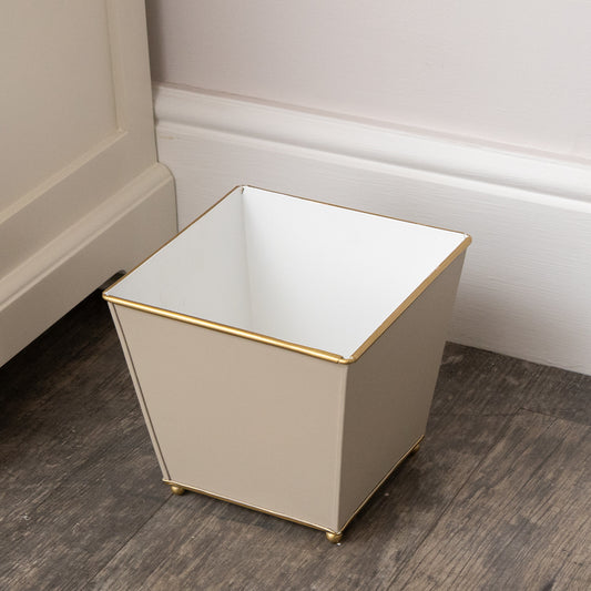  Sandy Beige Metal Planter Pot with Gold Feet - 17cm x 16.5cm 