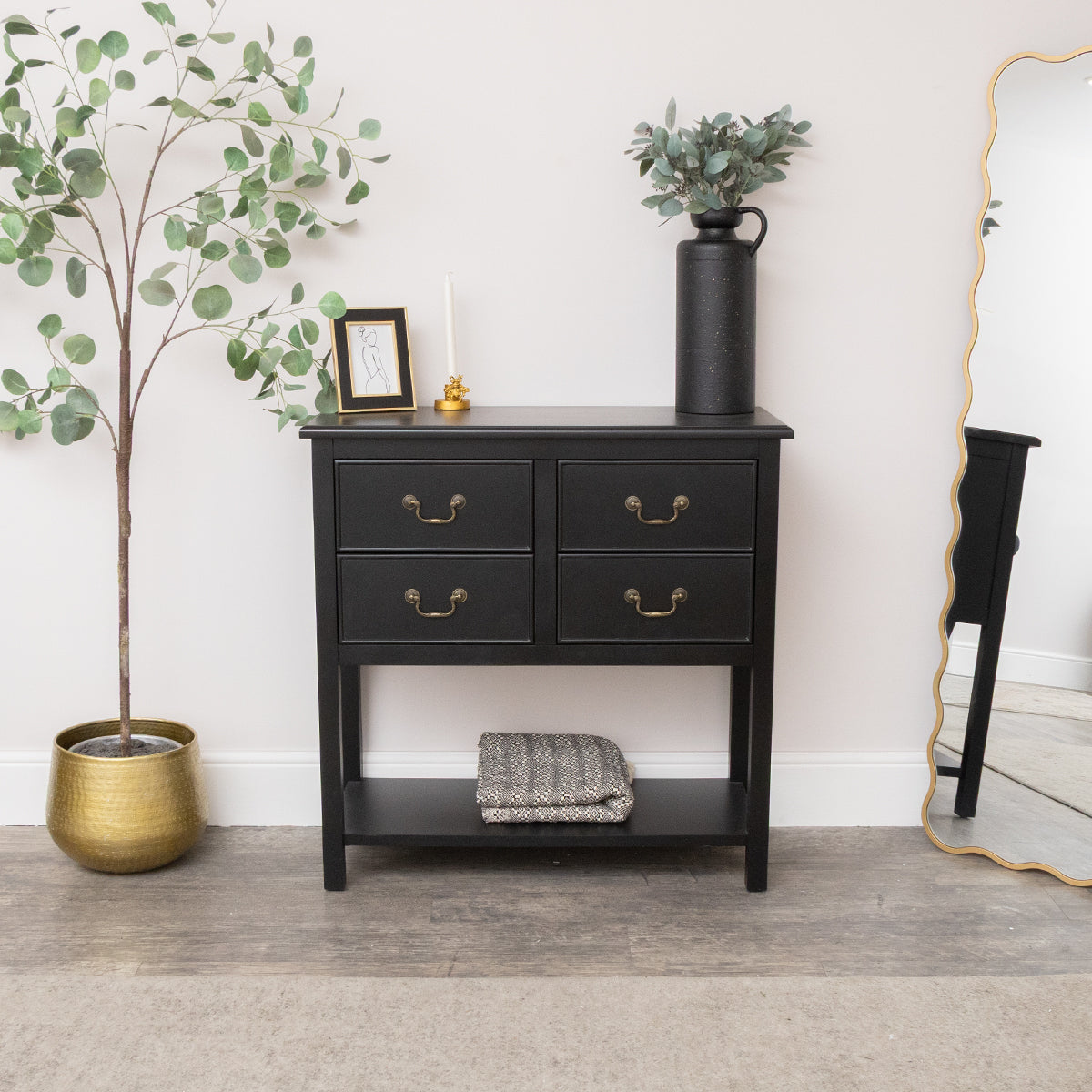 Black 4 Drawer Large Chest/Console Table with Shelf - Briggs Range