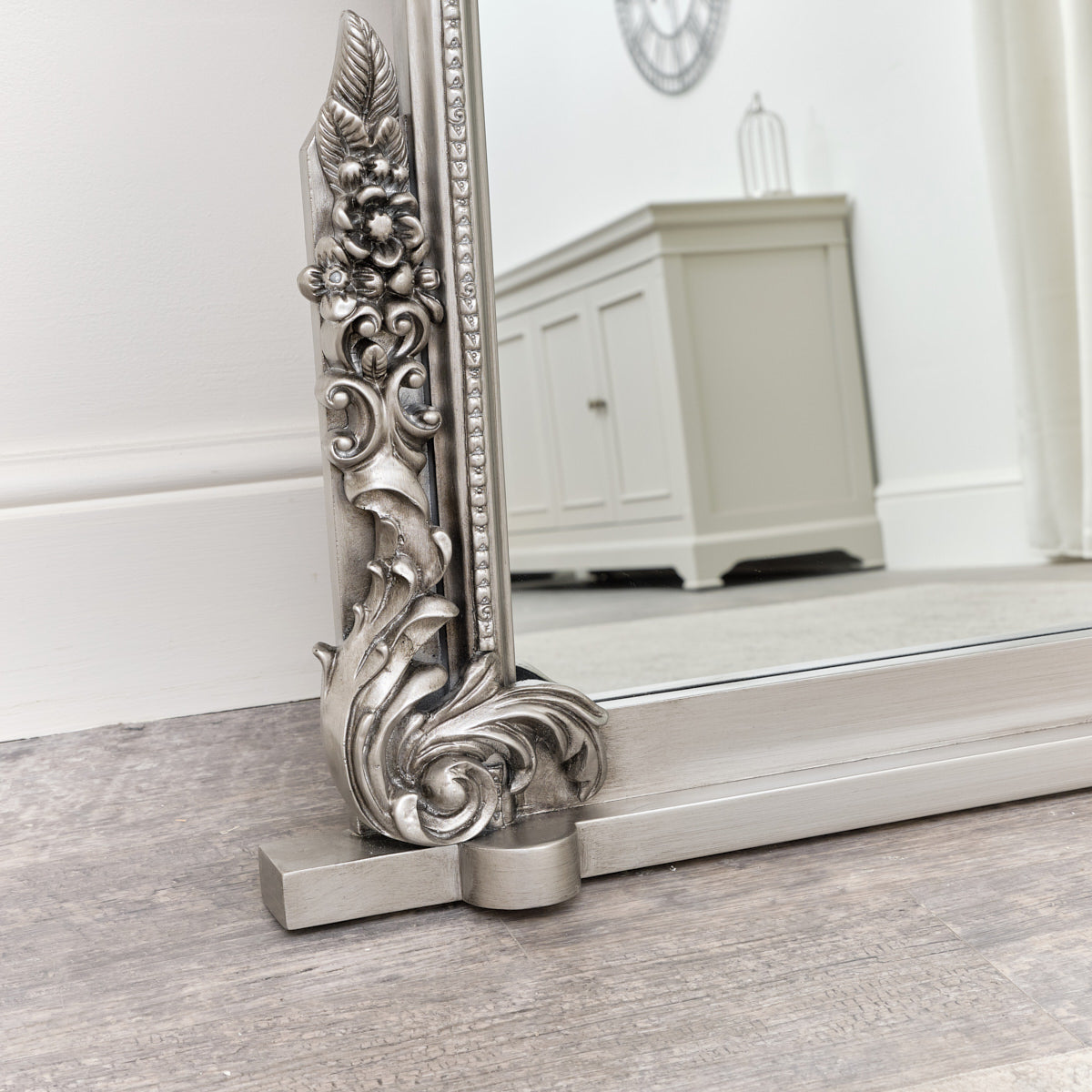 Extra Large Arch Antique Silver Ornate Overmantle Mirror - 152cm x 128cm