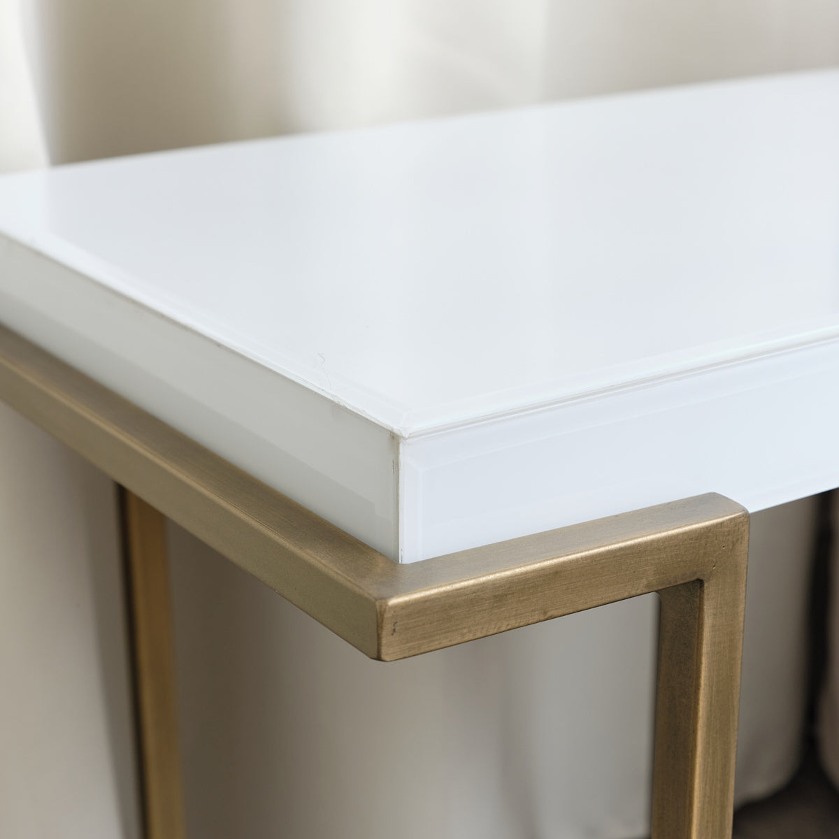 Rectangular Metal White and Gold Framed Side Table