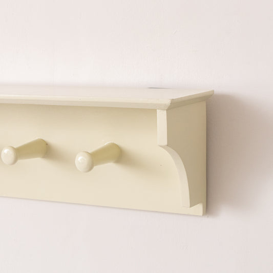  Large Ivory Wooden Wall Shelf with Hooks - 100cm 