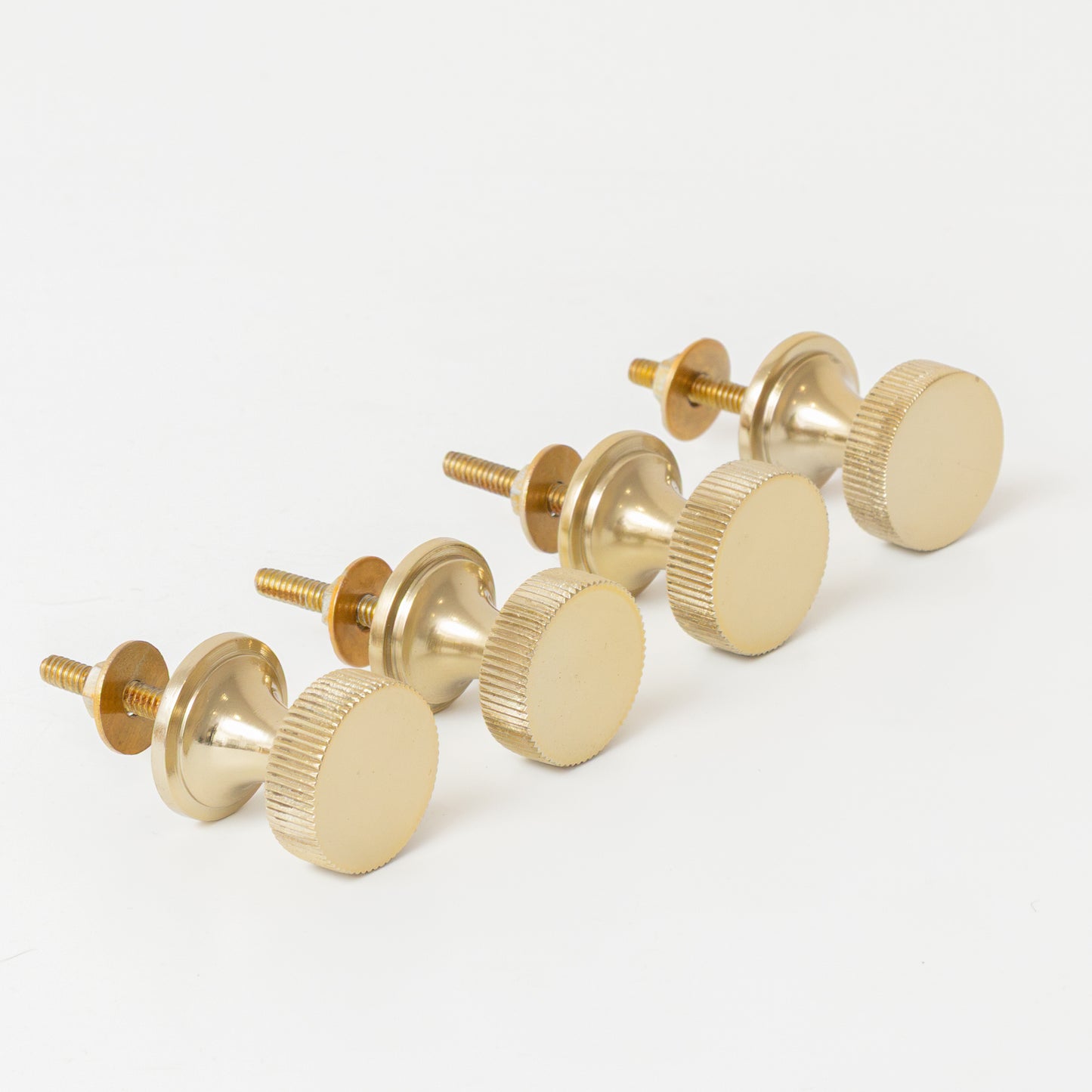 Set of 4 Shiny Gold Ribbed Edge Round Drawer Knobs