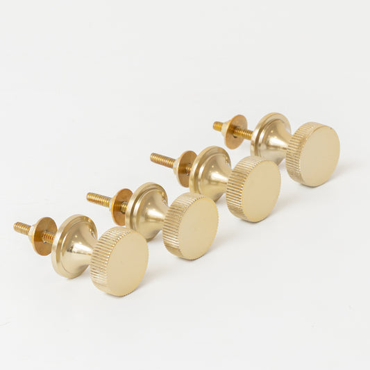  Set of 4 Shiny Gold Ribbed Edge Round Drawer Knobs 