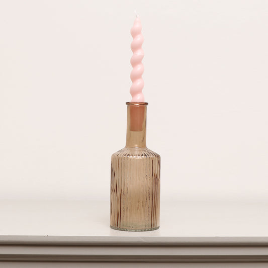  Brown Ribbed Glass Bottle Vase - 20cm 