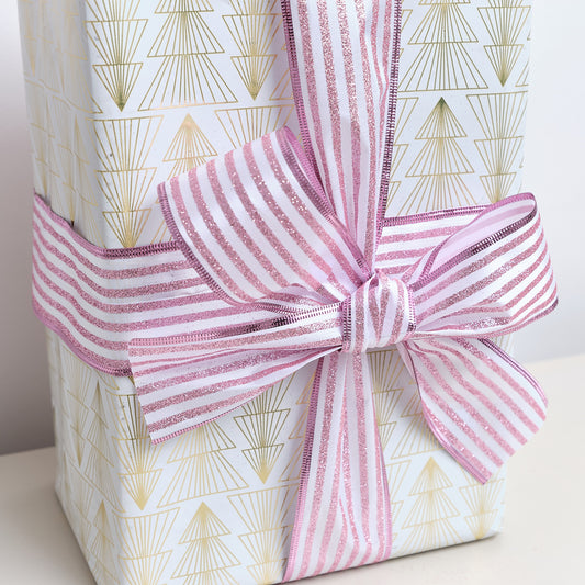  Large Pink & White Vertical Striped Wired Ribbon Garland - 270m 
