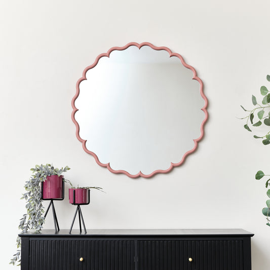  Dark Peach Scalloped Frame Round Wall Mirror - 80cm x 80cm 