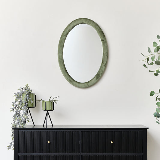  Green Oval Velvet Framed Wall Mirror 50cm x 70cm 