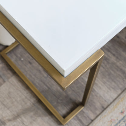 Rectangular Metal White and Gold Framed Side Table
