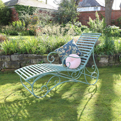 Large Sage Green Metal Sun Lounger