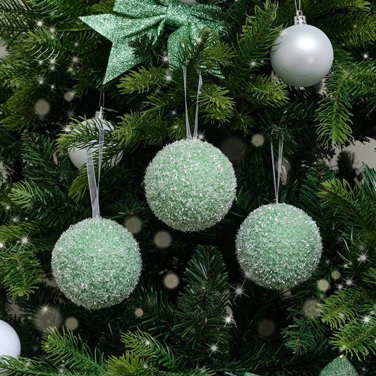  Set of 3 Round Sage Green Frosted Baubles 