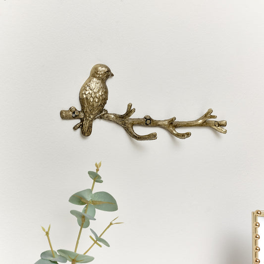  Gold Bird Tree Branch Wall Hook 