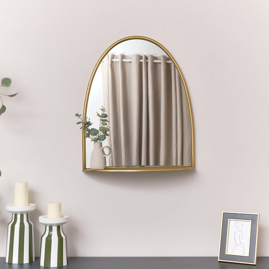  Arched Gold Mirror With Mirrored Shelf - 50cm x 60cm 