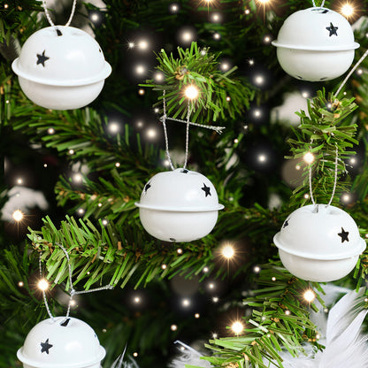 Set of 8 White Hanging Bell Christmas Decorations - 4cm
