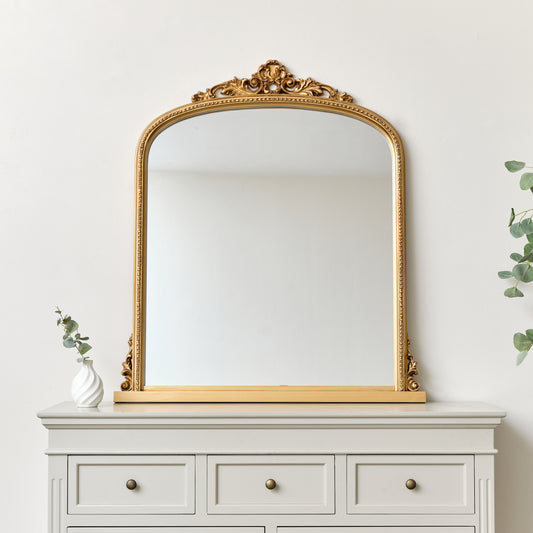  Antique Gold Ornate Arch Overmantle Mirror 88cm x 100cm 