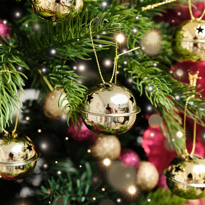 Set of 8 Gold Hanging Bell Christmas Decorations - 4cm