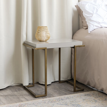 Rectangular Metal Taupe Grey and Gold Framed Side Table