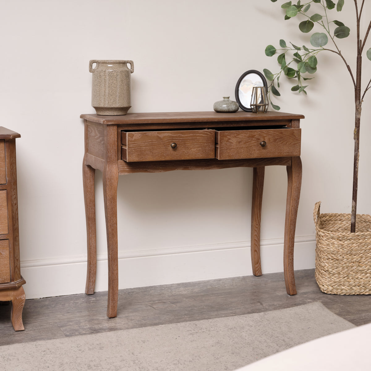 Dark Wood 2 Drawer Dressing Table