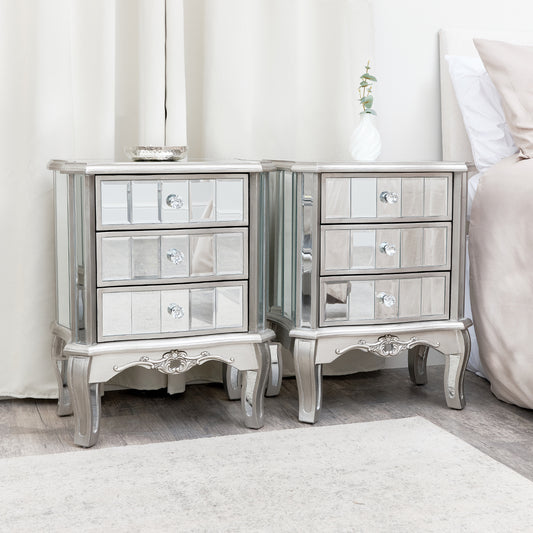  Pair of Mirrored Bedside Tables - Tiffany Range 