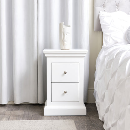 White 2 Drawer Bedside Table - Slimline Haxey White Range