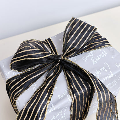 Large Black & Gold Striped Ribbon Christmas Garland - 270cm