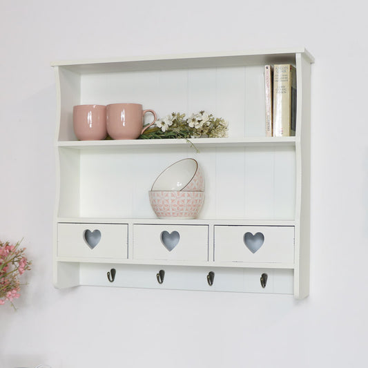  Large Pale Cream Wall Shelf with Heart Drawers 