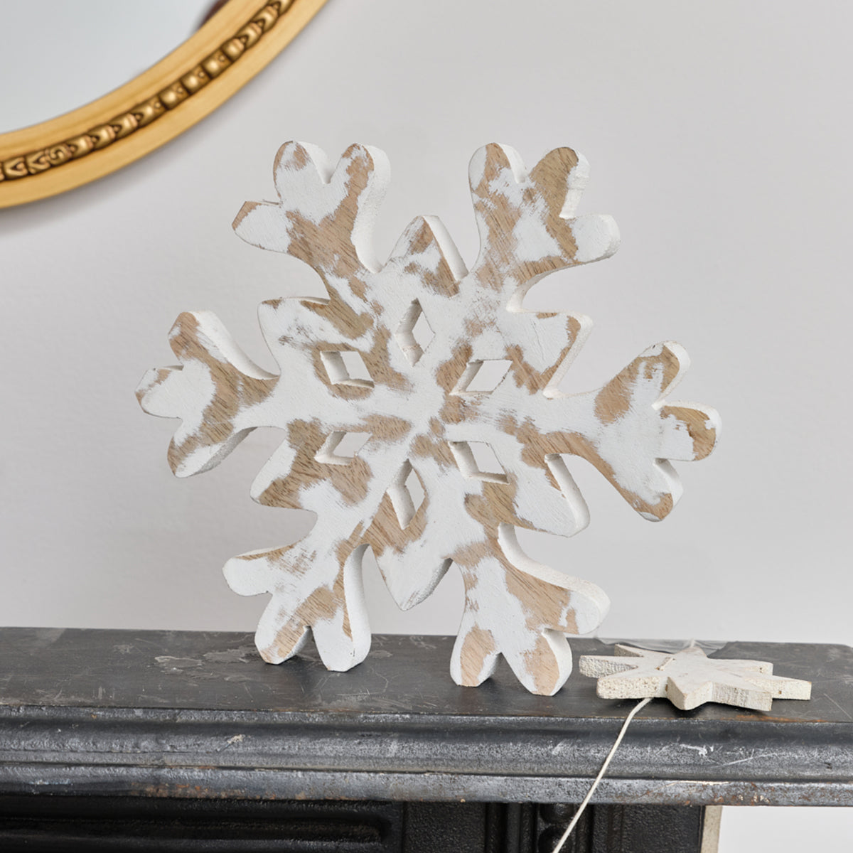 Medium Rustic Wooden Snowflake Ornament - 19.5cm