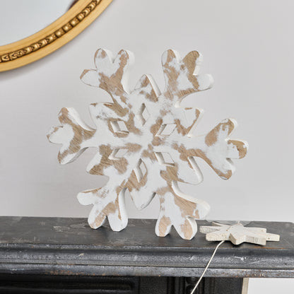 Medium Rustic Wooden Snowflake Ornament - 19.5cm
