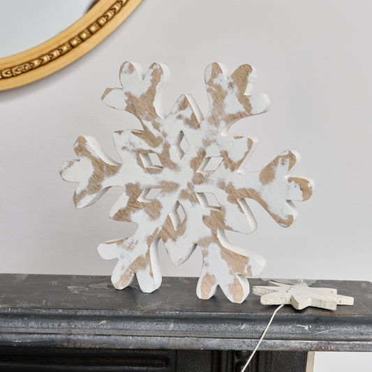  Medium Rustic Wooden Snowflake Ornament - 19.5cm 