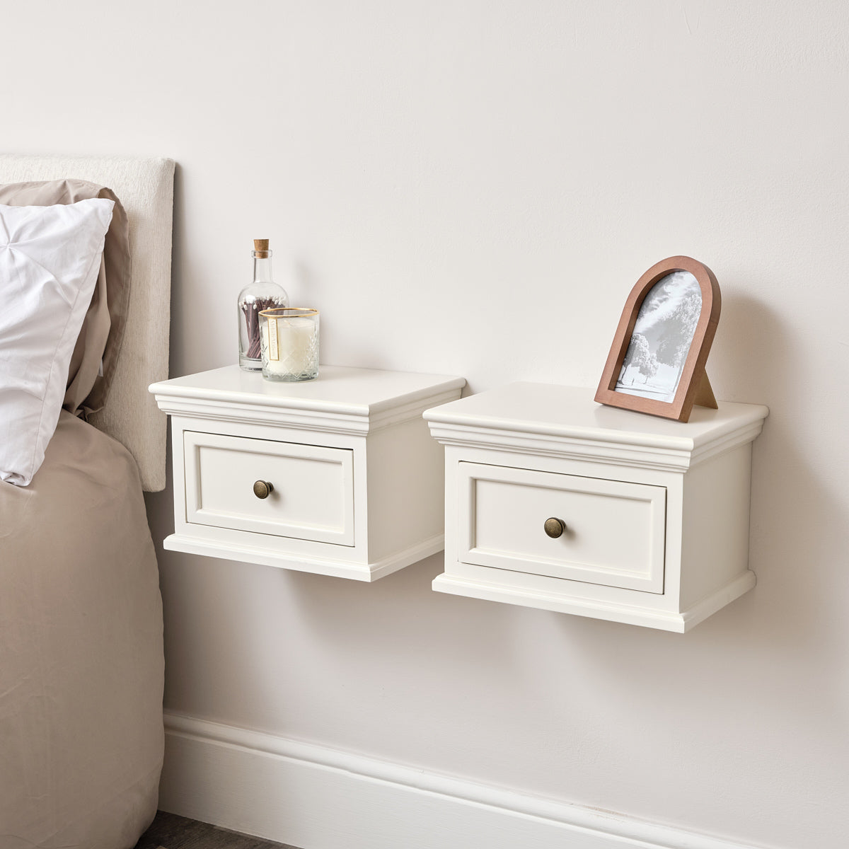 Pair of Ivory Wall Mounted Bedside Tables - Daventry Ivory Range
