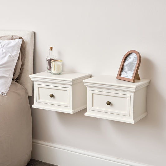  Pair of Ivory Wall Mounted Bedside Tables - Daventry Ivory Range 