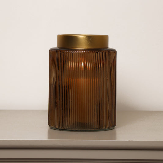  Mustard Ribbed Glass Vase - 16cm 