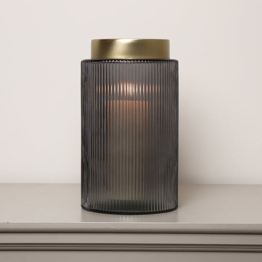  Large Grey Ribbed Glass Vase - 26cm 