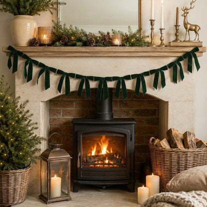 Dark Green Velvet Bow Christmas Garland Bunting - 200cm