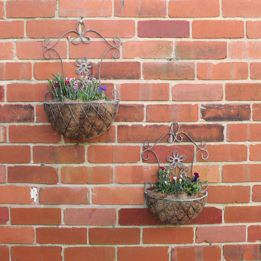  Set of 2 Ornate Antique Grey Wall Planters 