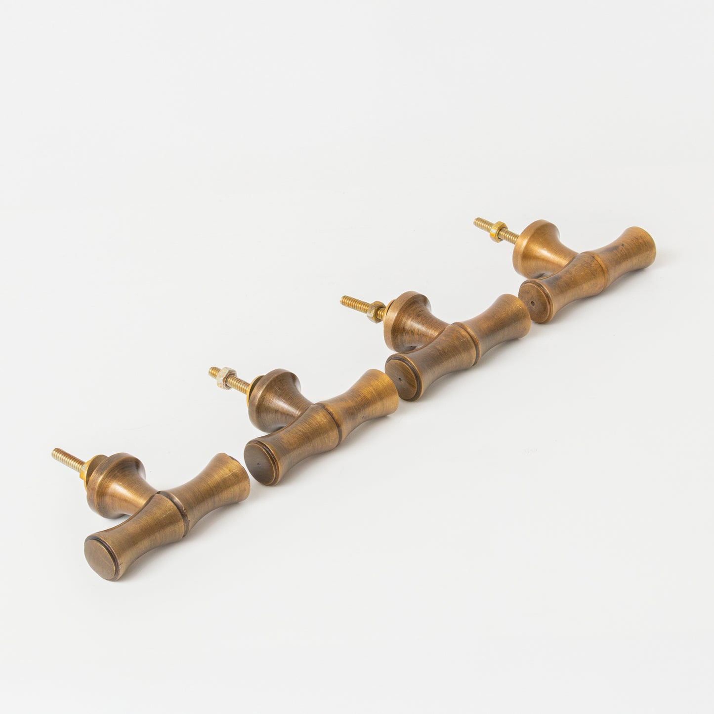 Set of 4 Antique Brass Bamboo Style T Shape Drawer Knobs