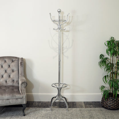 Silver Metal Coat & Hat Stand