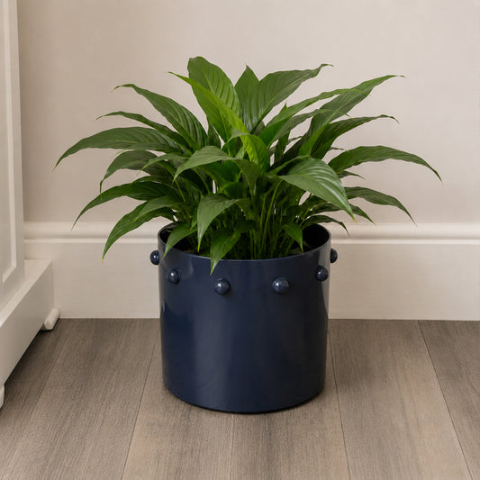  Large Navy Blue Bobbled Planter Pot - 28cm x 23.5cm 