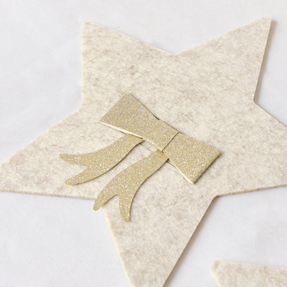 Set Of 4 Beige Star Shaped Felt Cutlery Holders with Champagne Gold Bow