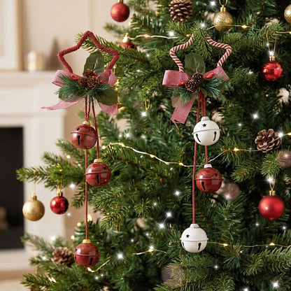 Set of 2 Red & White Star Shaped Hanging Christmas Decorations