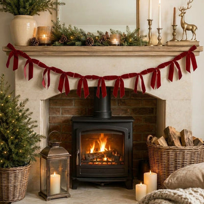 Dark Red Velvet Bow Christmas Garland Bunting - 200cm