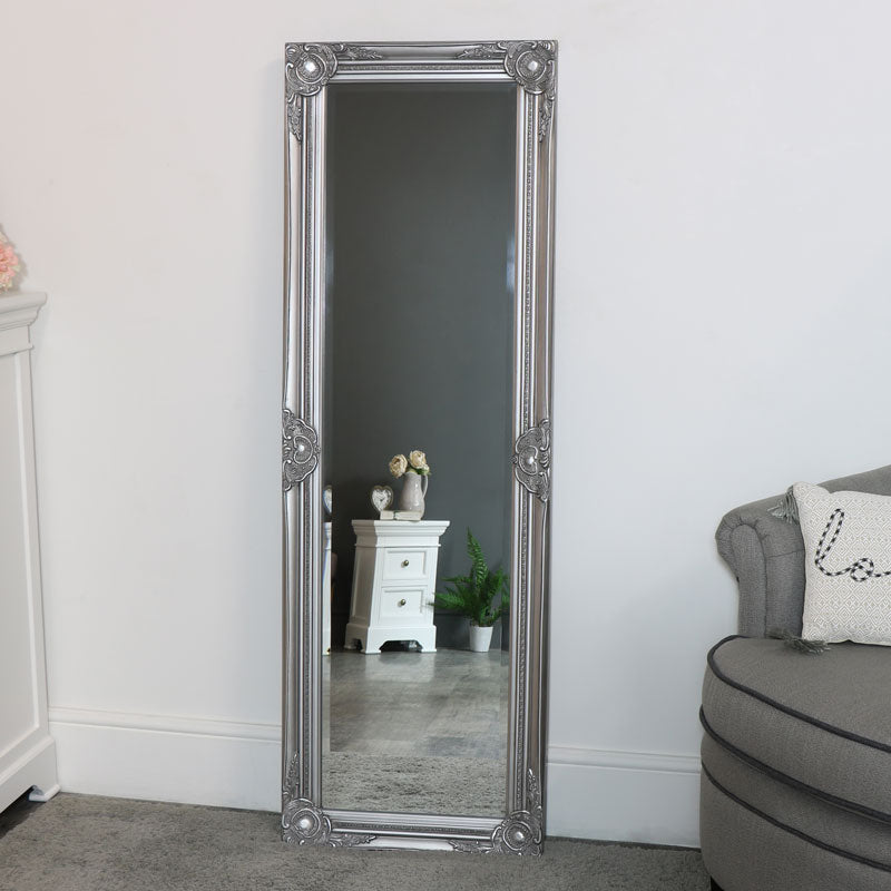 Tall Silver Mirror with Bevelled Glass - 47cm x 142cm