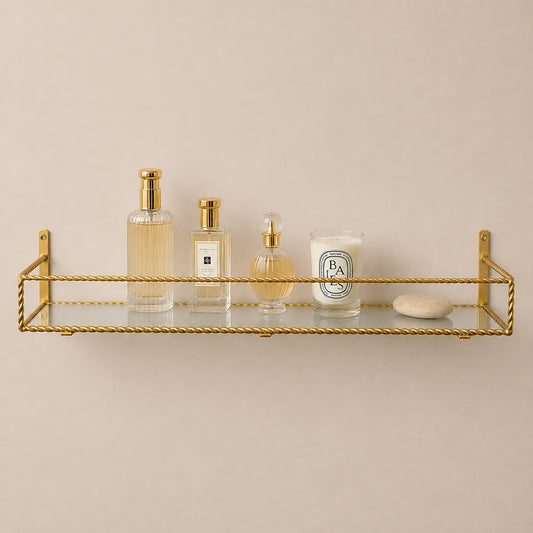  Large Gold Twisted Rope Design Wall Shelf with Frosted Glass Shelf 