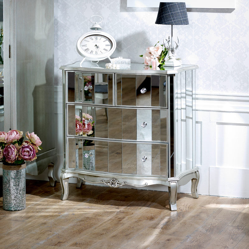 Mirrored 4 Drawer Chest of Drawers - Tiffany Range